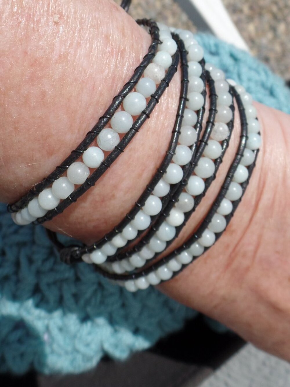 Mini Moon Stone Bead Bracelet MULTI WRAP NWOT